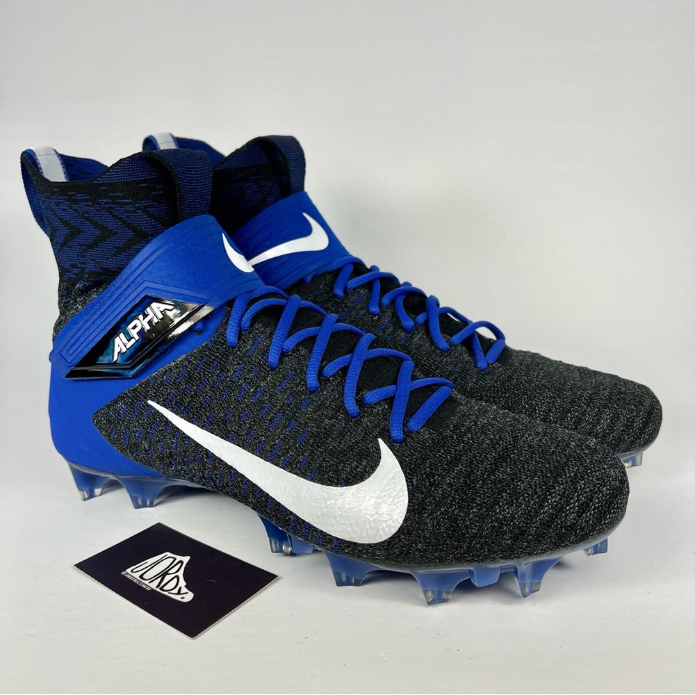 Nike Alpha Menace Elite 2 Flyknit Black Blue Football Cleats Size 13